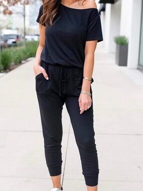 Pretty Garden off-shoulder jogger jumpsuit romper